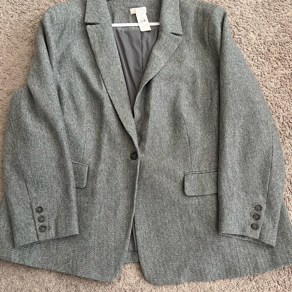 LOFT Plus Charcoal Herringbone Jacket Blazer